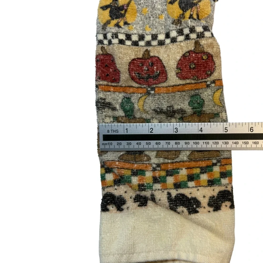 Halloween Fall Hanging Kitchen Towel Quilted Checker Tie Top Witch Pumpkin VTG
